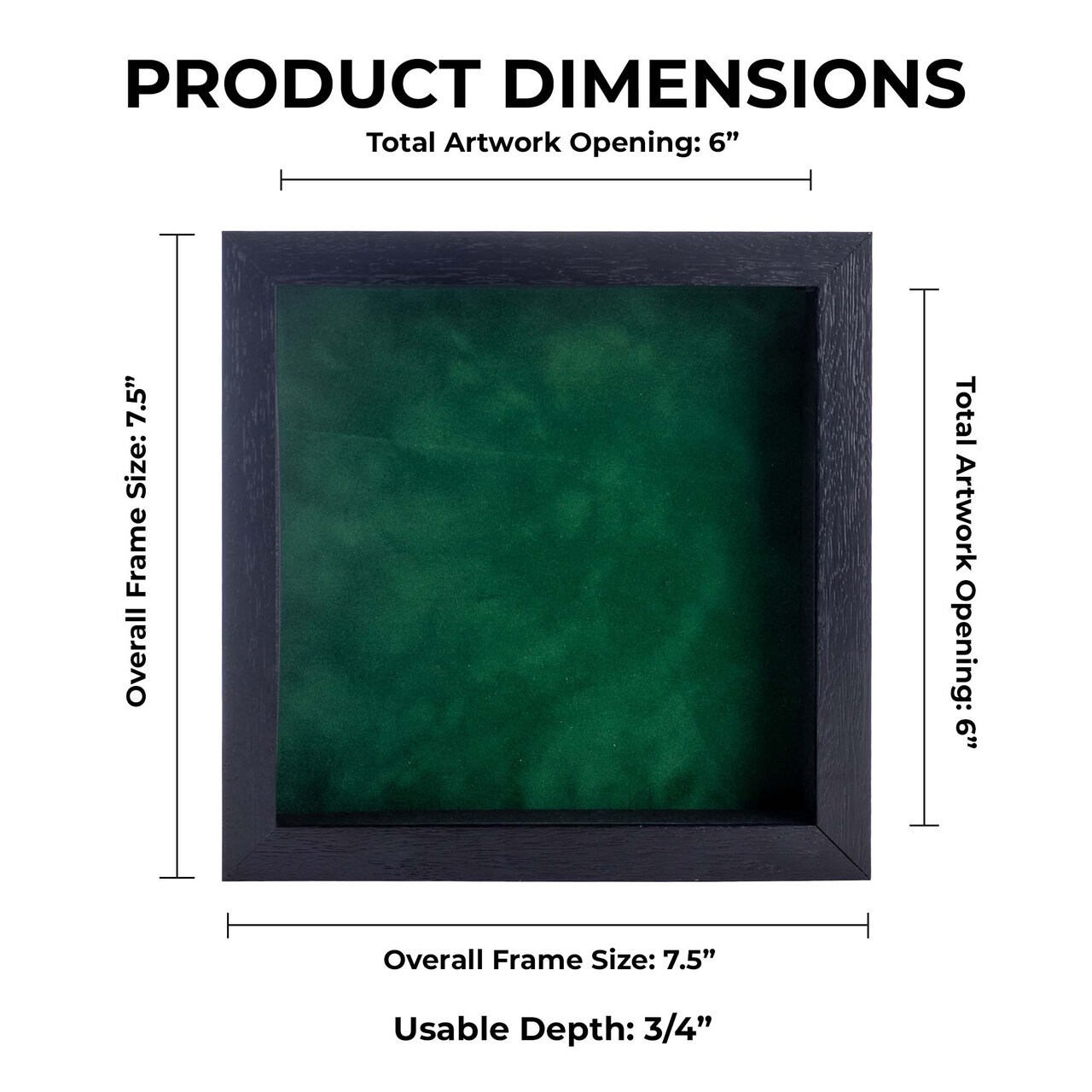 Black Wood Grain Shadow Box Frame with Acrylic Front - Forest Green Suede Backing, 30 Sizes